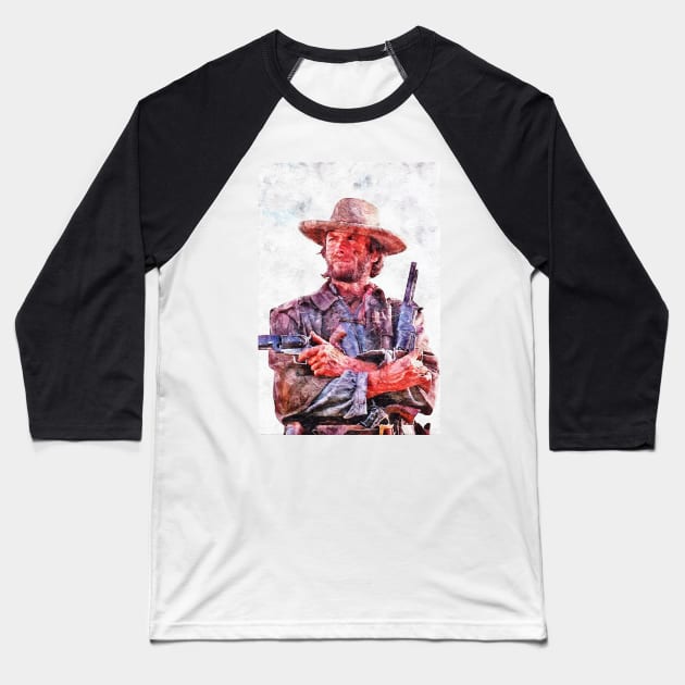 ✪ A Tribute to Clint Eastwood ✪ Watercolor Portrait Baseball T-Shirt by Naumovski